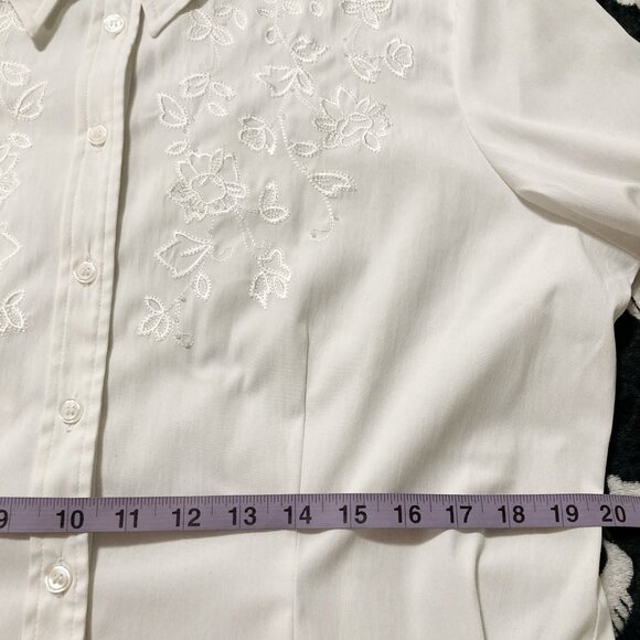 CONRAD C Off-white floral embroidered button-down shirt ~ LARGE XL 1X blouse - Picture 8 of 11